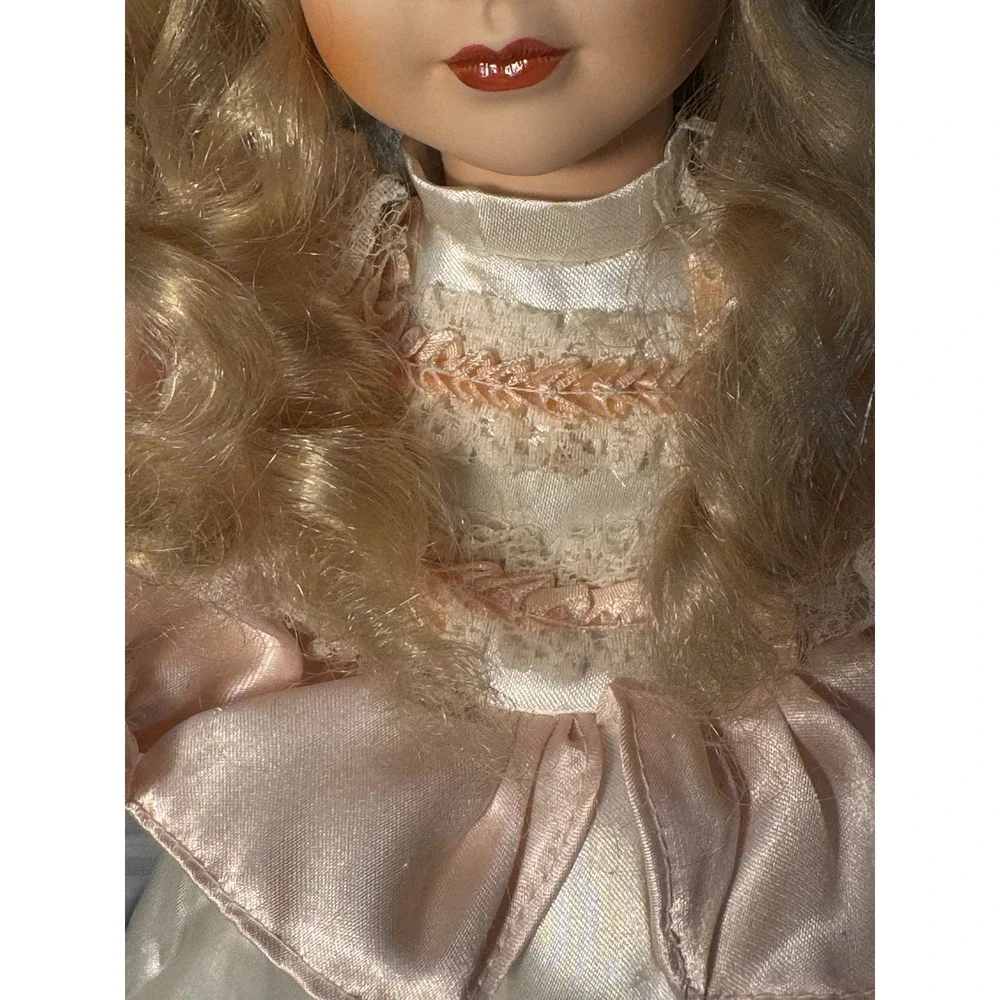 Lt Brown Hair Green Eyes Decorative Porcelain Doll Collection With Pink Outfit